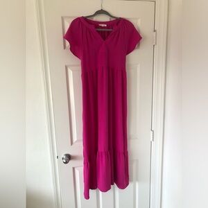 Chic Fuchsia Spring Flowy Pink 🩷 Midi Dress